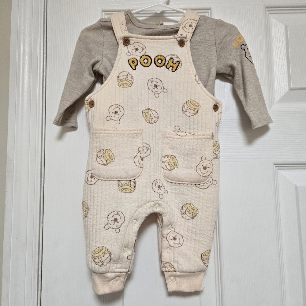 Disney Baby Winnie The Pooh Nuetral Overalls And Shirt Set Size 3-6 Months